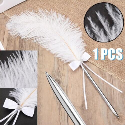 1Pcs Wedding Quill Feather Bowknot Signing Pen Quality White Book Sign Vintage Quill Pens For Party Writing Supplies Stationery