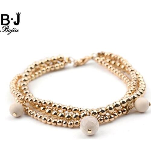 BOJIU 4mm Trendy Gold Copper Beads Charm Bracelet For Women Bohemian Tiny 3mm Acrylic Bead Bracelet Lady Girl Jewelry Gift BC247