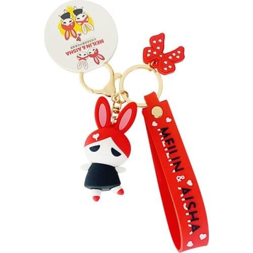 Cartoon Best Friend Bunny Rabbits Animal Keychain Keyring Rubber wristband Anime Lovely Girl Accessories Key Chains Pendant D763