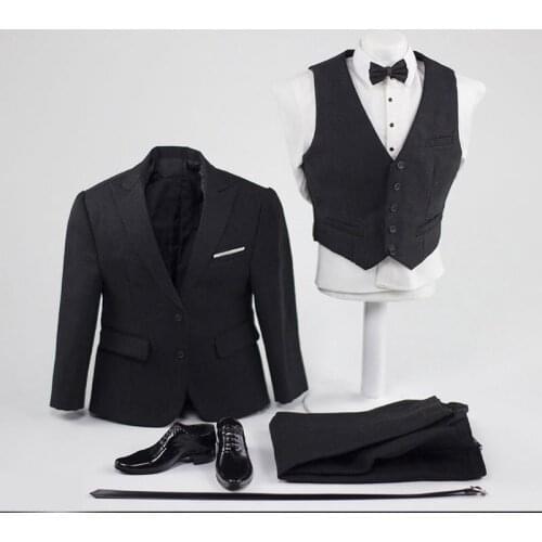 CEN-M04 1/6 Male Clothes Business Uniform Gentleman Black Suits Fit 12'' PH TBL Medium Muscle M34 Body Clothing Accessories