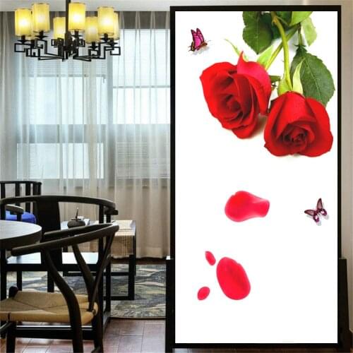 Privacy Windows Film Decorative Beautiful Flower Stained Glass Window Stickers No Glue Static Cling Frosted Window Cling 46