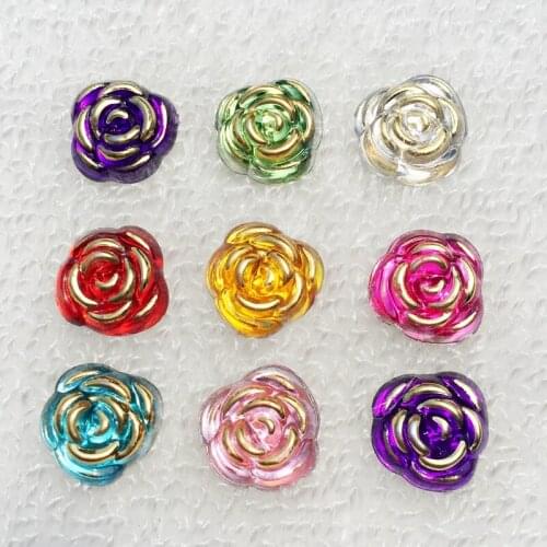 DIY 200pcs 15mm Rose Flower Resin Crystal Stones Flatback Rhinestone button for DIY Craft Clothes Decoration -A40*5