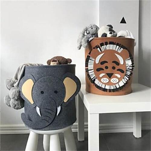 Felt Animal Tiger Storage Bag For Kids Toys Clothes Lion Elephant Thick Felt Storage Basket Handmade Storage Big Size Room Decor