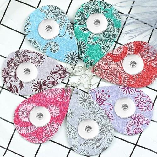 FH668 classical Bohemia water drop PU Leather 18mm snap button earrings European and American style
