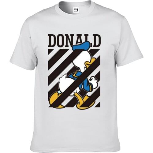 Disney Donald Duck Tide Brand Off-white T-shirt Male Cartoon Donald Duck Loose Plus Size Couple Pure Cotton Short-sleeved Tops