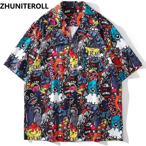 Hip Hop Shirt Streetwear Men Funny Cartoon Print Hawaiian Beach Shirt Harajuku Short Sleeve Summer Aloha Shirt Fashion Clothing