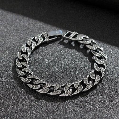 Creative Fashion Hip Hop Three Diamond Cuban Chain Bracelet Shiny Street Rock Jewelry Gift for Friends
