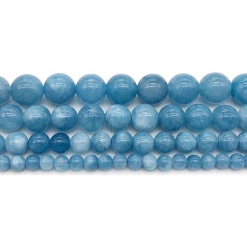 Hot Sale Natural Stone Sea Blue Chalcedony Aquamarin Round Loose Beads 4/6/8/10/12MM DIY for Jewelry Bracelet Necklace Making