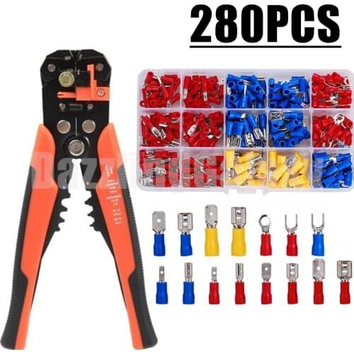 280PCS Spade Terminals Insulated Cable Connector Electrical Wire Crimp Butt Ring Lugs Fork Set + Wire Stripper Crimping Plier