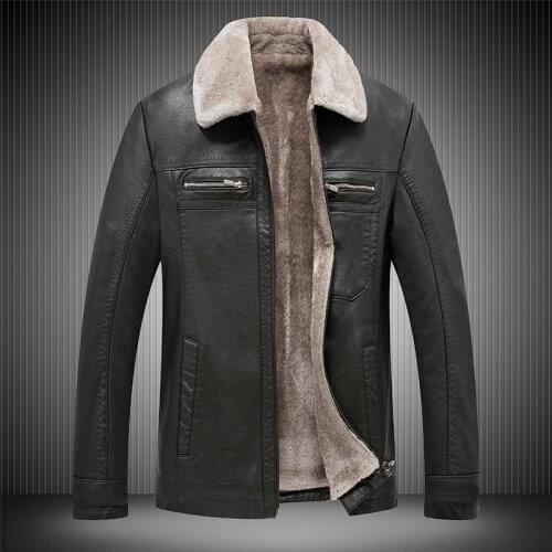 Winter 2020 High Quality Bomber Jacket Warm Thicken Fleece Zipper Green Coats Men Faux motorcycle Leather 4XL 1807