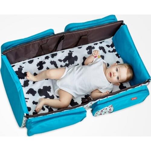 Imsonites new multi-functional folding crib with mosquito net has a large cross-body mother bag for mother-baby outing