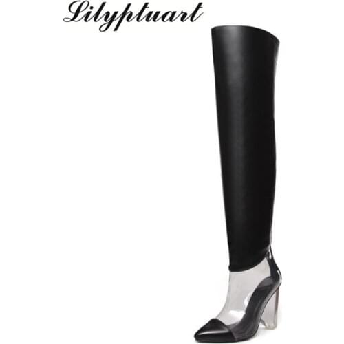 2019 new autumn and winter black ladies over the knee boots wedge heels high-heeled fashion transparent bottom womens shoes