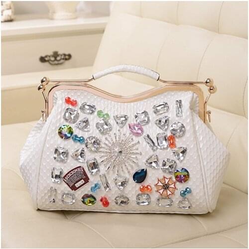 New Diamond Set Colorful Crystals Bag Rhinestone leather women handbags Fashion Womens Bag Clip Chain Shoulder Messenger Bags