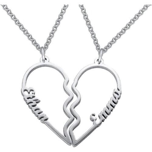 Personalized Heart Necklace Custom Double Name Couple Necklaces Christmas Jewelry Stainless Steel Rose Gold Chain Accessories