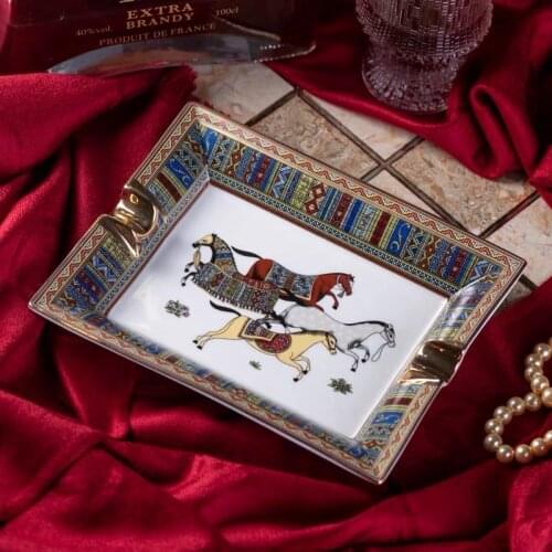 Handmade Art Grid Pattern Ceramic Cigar Ashtray Nice Luxury Smoke Ash Tray Holder Cigars Home Table Desk Accessories Decor Gifts