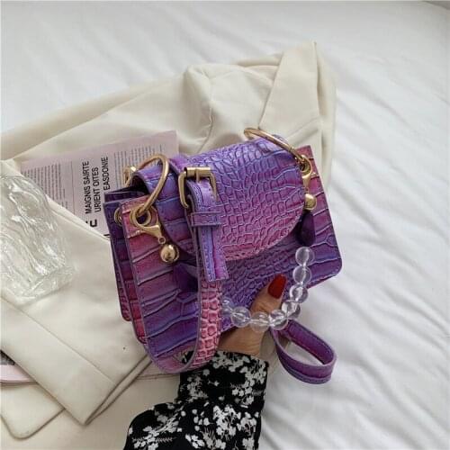 Popular fashion gradient color handbags new personality ring small square handbag women shopper shoulder messenger bag