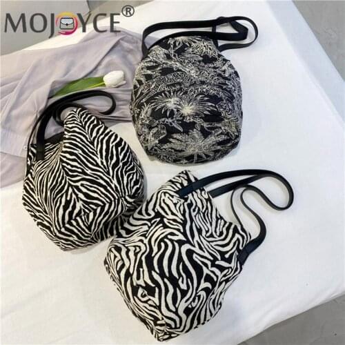 Popular Bucket Shape Female Underarm Bags Ladies Canvas Soft Large Capacity Hand Bags Zebra Pattern Printing Shoulder Bag