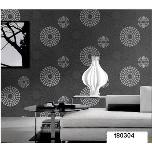 Q QIHANG High Quality Circle Pattern Non-woven Wallpaper Roll Black White 0.53m*10m=5.3m2