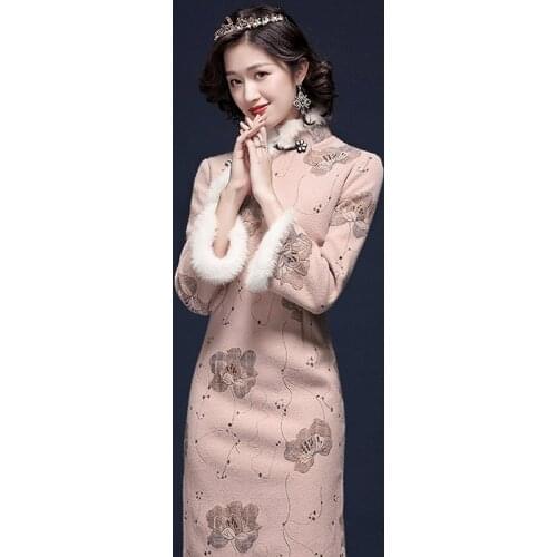 Qipao Traditional Chinese Oriental Dress Women Cheongsam Sexy Modern Chinese Dress Qi Pao Thick Female Winter Asian Dress FF2518