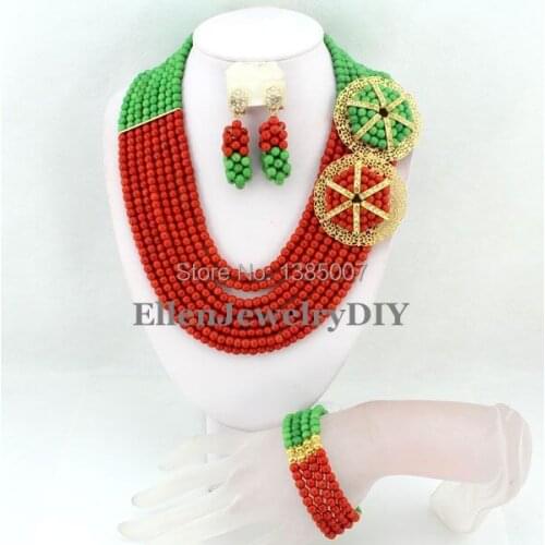 Luxury Nigerian Wedding Beads Jewelry Set African Beads Jewelry Sets Necklace Bracelet Earrings Sets TL1444
