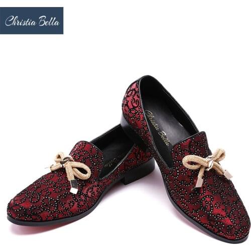Christia Bella Luxury Smoking Slipper Wedding Formal Dress Shoes Italian Men Shoes with Knot Fashion Party Banquet Men Loafers