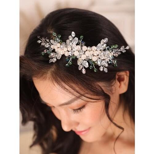 Silver White Green Crystal Pearl Wedding Headband Fashion Ornaments Elegant Women Headpieces Bridal hair Accessories