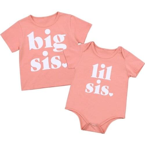 Sister Matching Outfits Summer Newborn Baby Girls Short Sleeve Letter Print T-shirts/Romper Casual Cotton Tops Clothes Outfits
