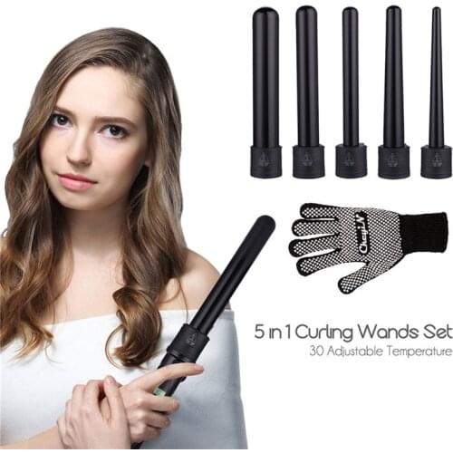 5 In 1 Professional Hair Curling Iron Set LCD Display 9-32MM 5 size Interchangeable Rollers Ceramic Hair Curler With Glove P40