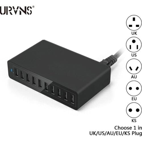 URVNS 10 Port 50W USB Fast Charging Power Adapter Multiple Device 5V 10A USB Charger EU US UK AU KS Plug For Mobile Phone Tablet