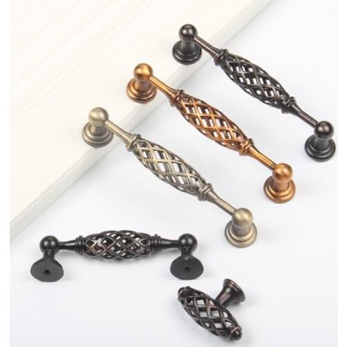 Vintage Antique Bronze Cabinet Handles Hollow Out Birdcage Cabinet Pulls Drawer Knobs Wardrobe Door Pullers Furniture Handle