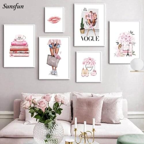 Vogue Girl Wall Art Canvas Painting Paris Fashion Poster And Prints Simple Text Perfume Floral Pictures Modern Home Decoration