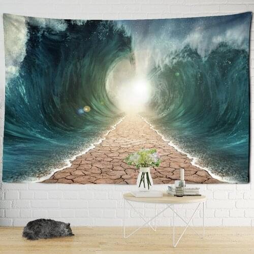 Wave Sunshine Tapestry Wall Hanging Natural Scenery Beach Path Bohemian Bedroom Art Bedspread Home Decor