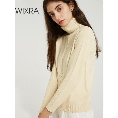 Wixra Women Slim Sweaters And Pullovers 2019 Autumn Winter Basic Turtleneck Solid Soft Warm Knitted Sweater
