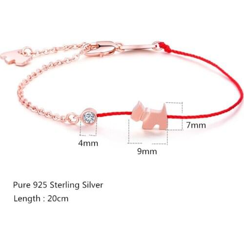 Buyee Fashion Women Bracelet Red Rope Thread String Cute Little Dog 925 Sterling Silver 20cm Bracelet for Women Wedding Jewelry