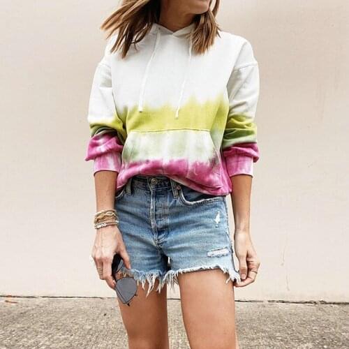 Autumn Winter Printed Loose Hooded Sweatshirt Women Drawstring Pocket Warm Sweatshirt Casual Tops Tie Dye Print Pullover Hoodies