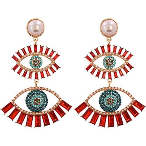 ZHINI 1Pair Rhinestone Hollow Evil Eye Drop Earrings For Women 2021 Luxury Color Crystal Long Earring Fashion Jewelry pendientes