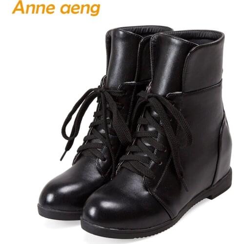 Winter Women Ankle Boots Height Increasing Square Toe Lace-Up Fashion Sexy Ladies Women Shoes Black Snow Boots Big Size 34-43