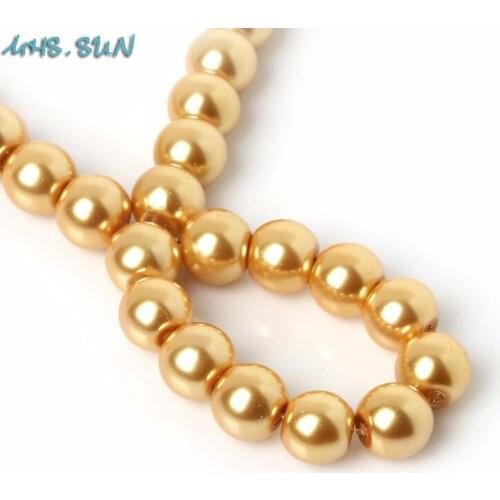 MHS.SUN 3MM-16MM Gold Yellow Round Glass Spacer Pearl Beads for Jewelry Making DIY Crafts Sewing Clothing Accessories Decoration