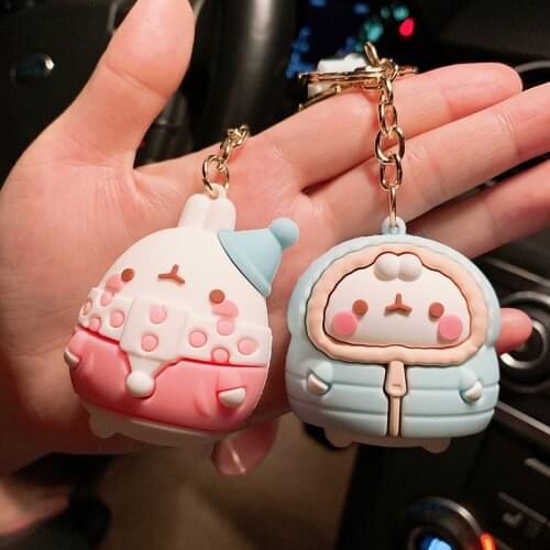 2020 Cute Rabbit Couple Key Chain Kawaii Cartoon Anime Doll Trendy Pendant Car Purse Hanging Decoration Llaveros Girls Gift