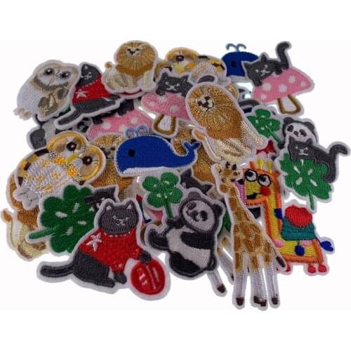 5Pcs Animal Giraffee Cat Panda Owl Embroidery iron on patches for clothes Kid Applique Sewing DIY Badges Decorative Accessories