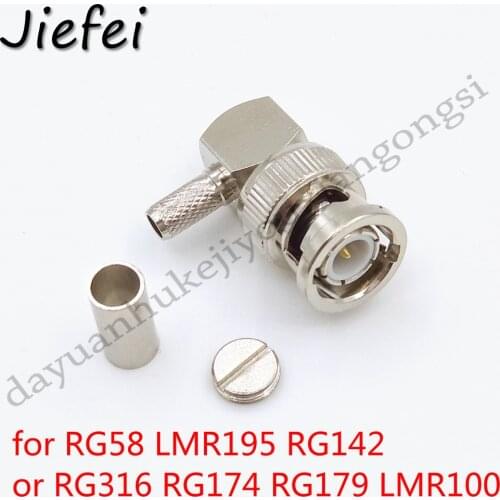 500Pcs New 90 Deg Bnc Male Plug Right Angle Crimp for RG58 LMR195 RG142 or RG316 RG174 RG179 LMR100 Cable RF Coaxial Connector