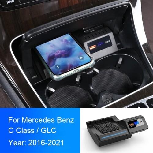 Car Wireless Charger For Mercedes Benz W205 C43 C63 C200L C180 C300 GLC 43 GLC63 X253 C Class 2016-2021 15W Phone Charging Plate