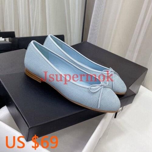 New Denim surface Bowknot Decorate Matching Round Head Shallow Mouth Ballet Flat Shoes Women Fashion Brand Shoes