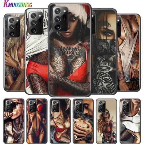 Sexy Tattoo Girl Fashion for Samsung Galaxy Note 20 S20 FE Lite Ultra 10 9 8 Pro S10E S10 5G S9 S8 S7 S6 Plus Black Phone Case