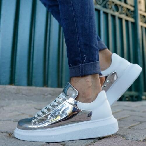 Chekich Unisex Shoes Silver White Faux Leather Laces Summer Season Luxury Mixed Color Gray Mirror Sneakers for Women & Men Fashion Office Flat Comfortable Light Breathable Sewing Hot Sale New Arrival Footwear CH259 V1