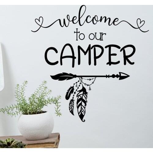 Welcome To Our Camper Vinyl Wall Sticker Trailer Door Decal Decor Feather Arrow Room Decoration Murals Removable Kids Room P518