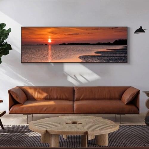 Sunset Sea Skyline Canvas Paintings On The Wall Art Posters And Prints Burning Cloud Art Pictures For Bed Room Wall Decoration