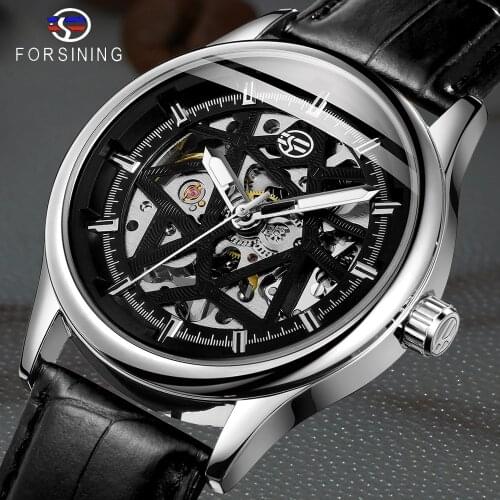Forsining New Hot Sale Skeleton Watch Hollow Mechanical Hand Wind Men Luxury Male Business Leather Strap Wrist Relogio Dropship