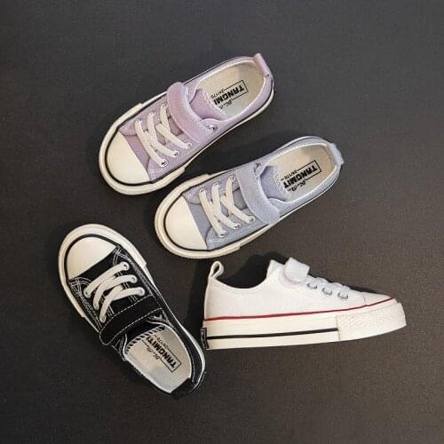 Children Canvas Shoes Spring Fall 2021 New Girls White Casual Shoes Boys Flat Cloth Shoes Classic Velcro Elastic Strap Sneakers