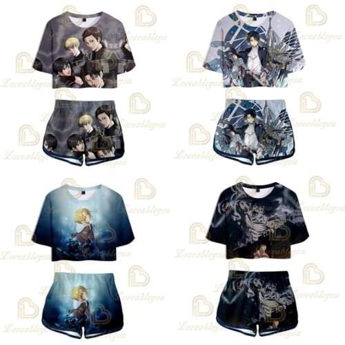 Anime 2 Piece Set Women Tracksuit Girl 3D Crop Top and Shorts Two Piece Outfits Ldies Cosplay Costumes